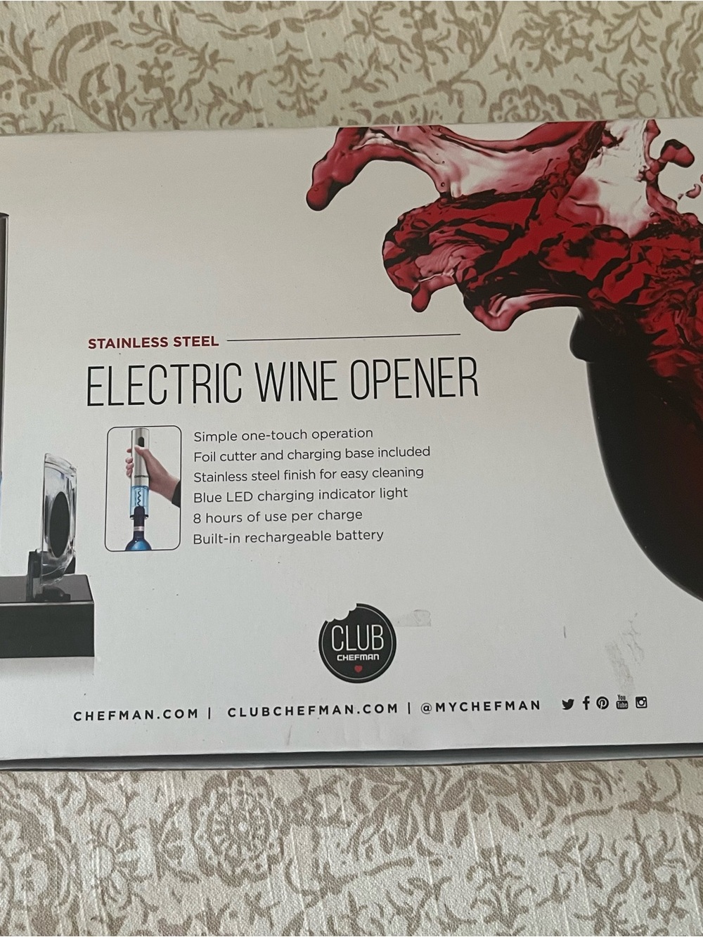 Club Chefman Stainless Steel Electric Wine Opener - Silver